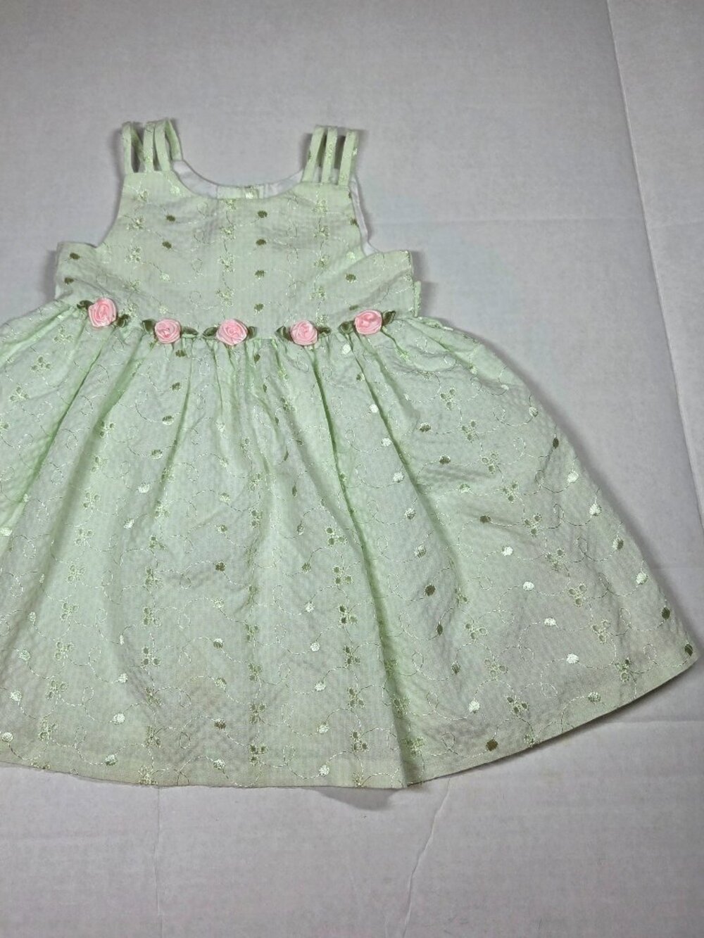Bonnie Jean Girls 2T A-Line Sleeveless Floral Lined‎ Dress Green/Pink